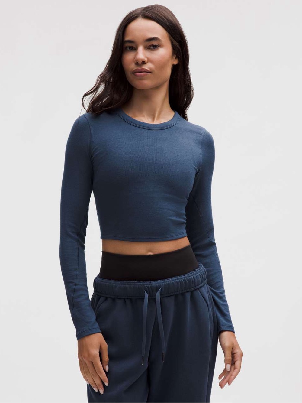 Lululemon Hold Tight Straight Hem Cropped Long Sleeve Shirt Blue Twill - 10